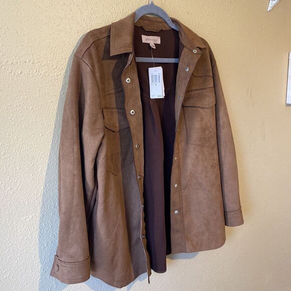 Philosophy Women's XS Vegan Suede Faux Caramel Brown Snap Shacket Western Jacket - Picture 2 of 14